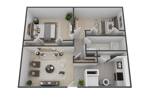 Floor plan for 2 beds, 1 bath, 875 sqft